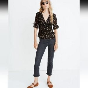 Madewell Silk Daylight Tie-Sleeve Top in Feline Floral size 14